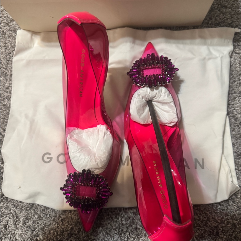 Good American heels Cinderella’s sz 10 pink neon